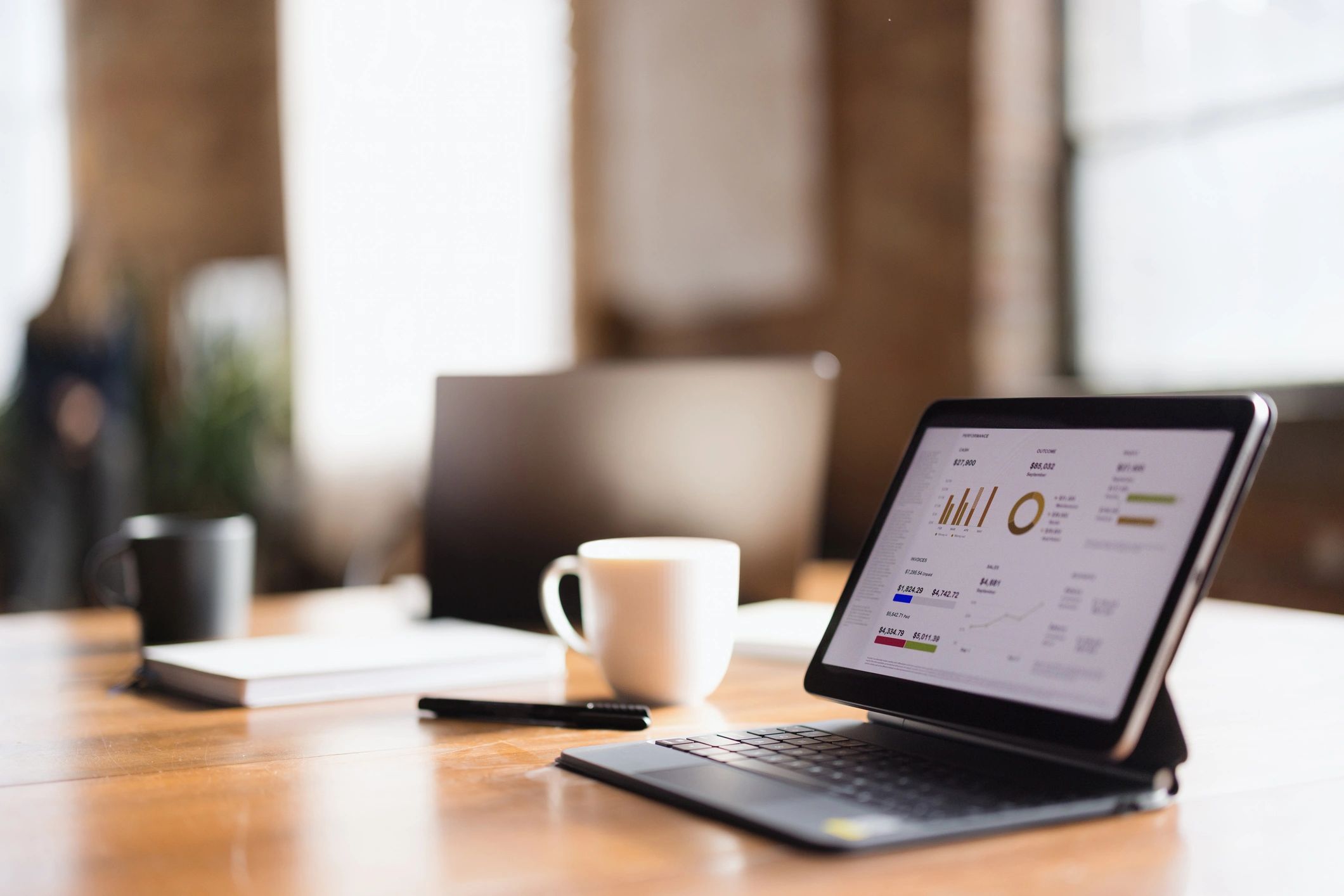Business analytics dashboard on a tablet