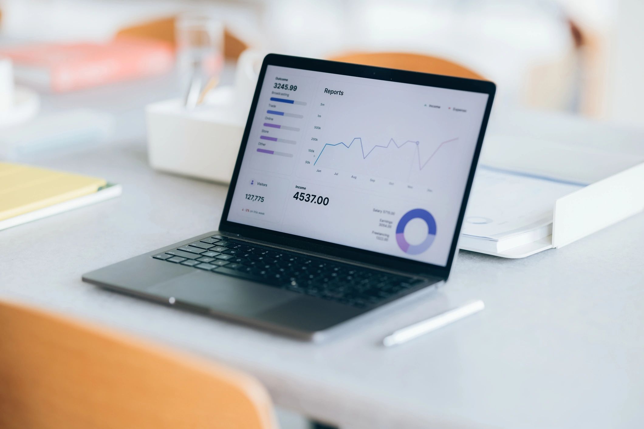 Laptop displaying analytics dashboards representing service performance monitoring