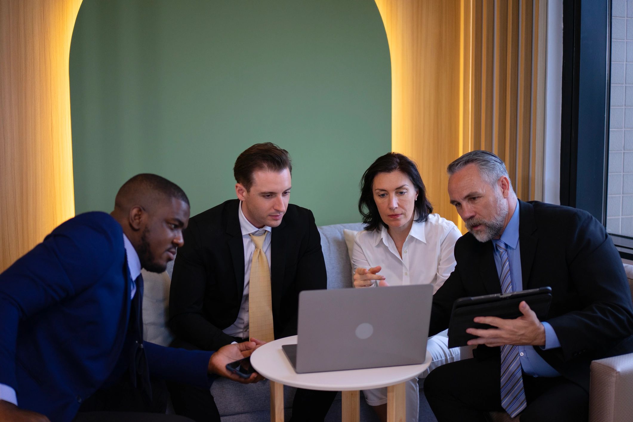 Team collaborating in an office meeting